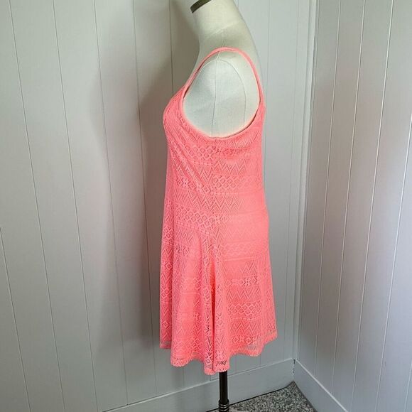 No Comment Womens Size Medium Skaters Mini Dress Coral Lace Overlay Lined - Picture 12 of 16